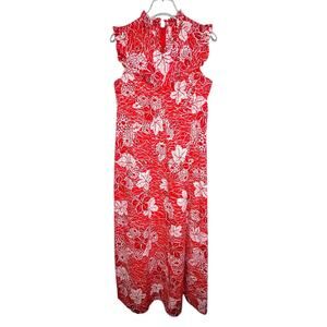 Otaheite Vintage 60s 70s Hawaiian Red Ruffle Floral Maxi Dress Large RARE